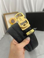 1:1  Montblanc Black Leather Belt with Gold  Logo Buckle Pull Ring Type Buckle 3.5cm
